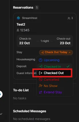 Setting a reservation to Checked out from the chat